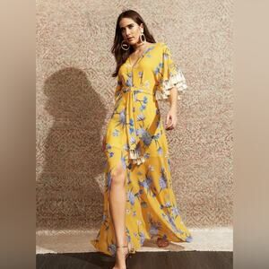 Sachin & Babi NWT Jenny Canary Yellow Tassel Maxi Dress Size 8